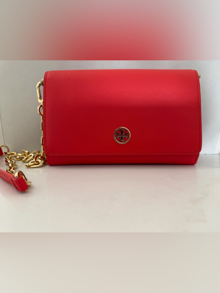 Tory Burch Red Leather Logo Clutch